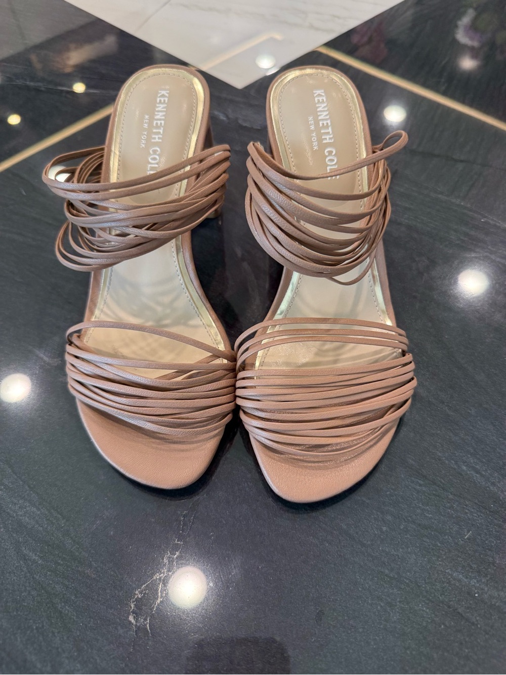 Kenneth Cole New York Strappy Nude/Tan Slide Heels